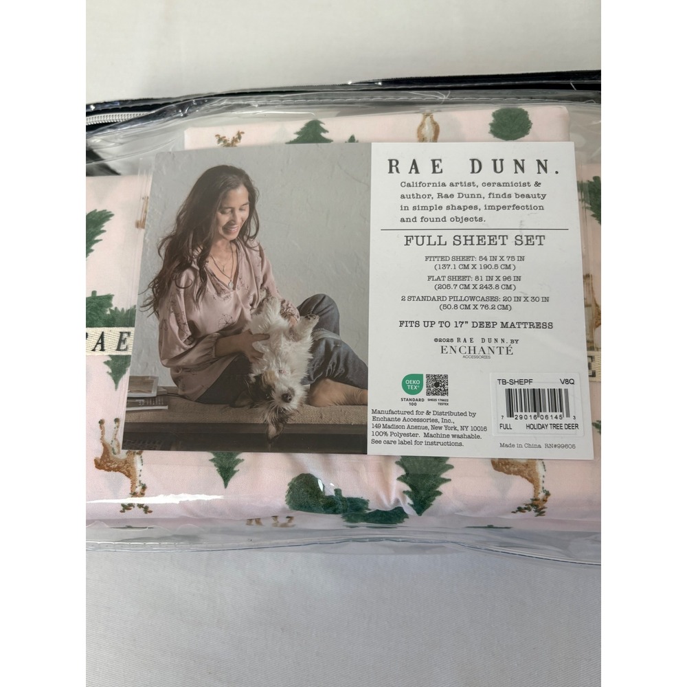 Rae Dunn Holiday Tree Deer Full Sheet Set Easy Care Super Soft new unused